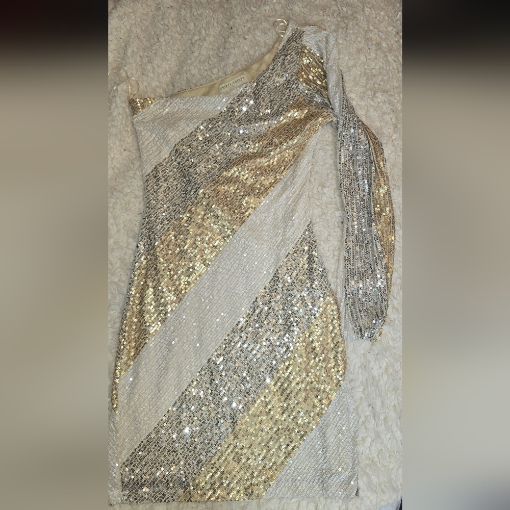 Asymmetrical Sequin Dress in Gold and Silver